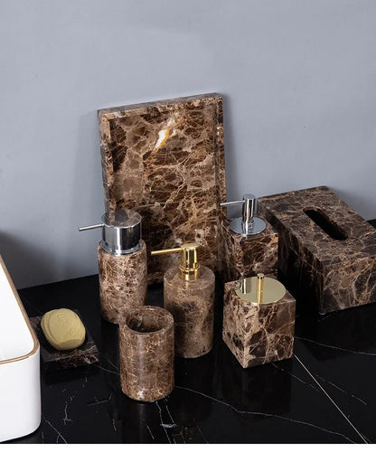 Dark Natural Marble Bathroom Brown Luxury Toothbrush Holder