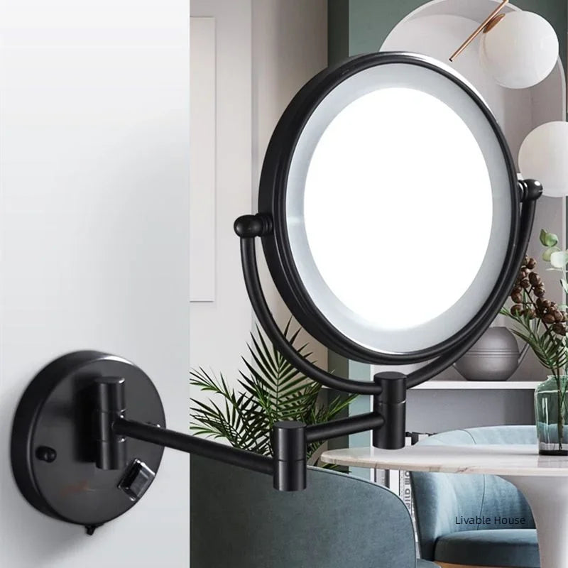 Bathroom Makeup Mirrors Black/Brushed Gold Brass Wall Extending