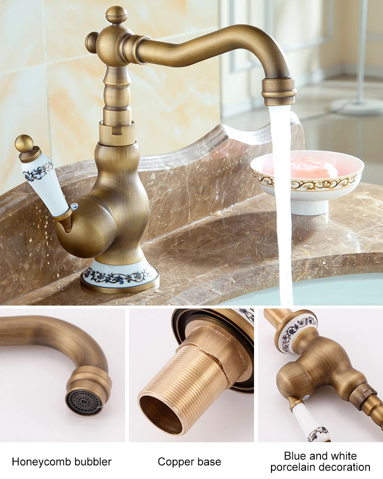 Bathroom Sink Faucet Antique Bronze 360 Degree Turn