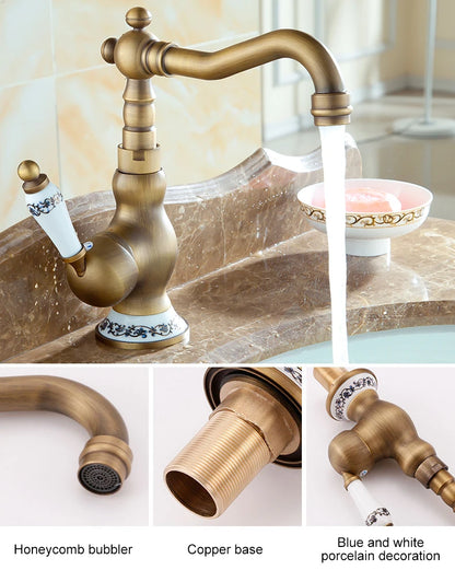 Bathroom Sink Faucet Antique Bronze 360 Degree Turn