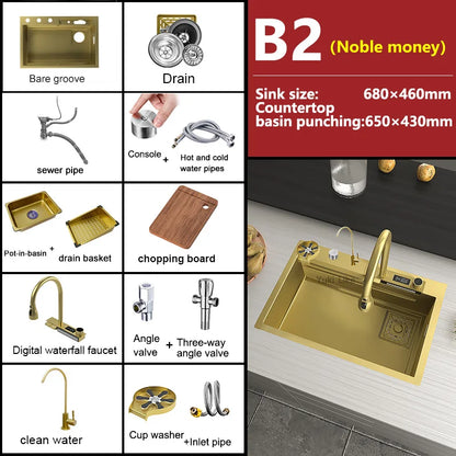 Stainless Steel Golden Sink Waterfall Outlet Slot Piano