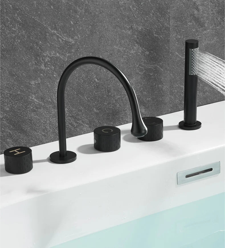 Gray Luxury Brass Deck-Mounted 5-Holes Bathroom Bath Tub