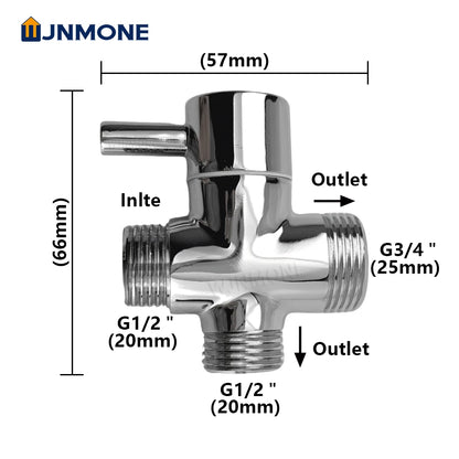 Black Silver G1/2in G3/4in T-Adapter Water Connector 3way