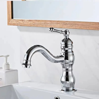 Antique Brass Basin Faucet 360 Rotation Handle Deck