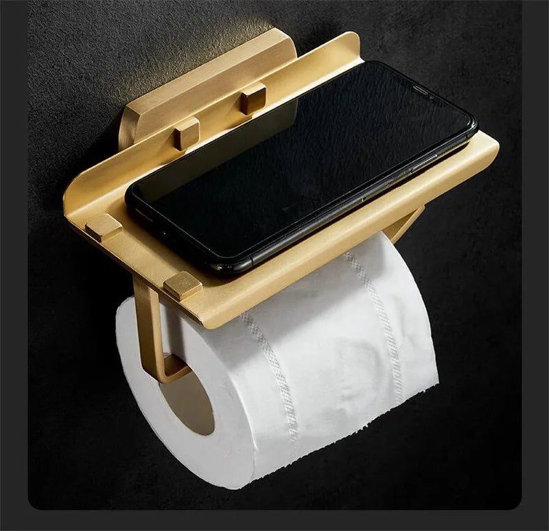 Brushed Gold Bathroom Towel Rack Paper Holder Toilet
