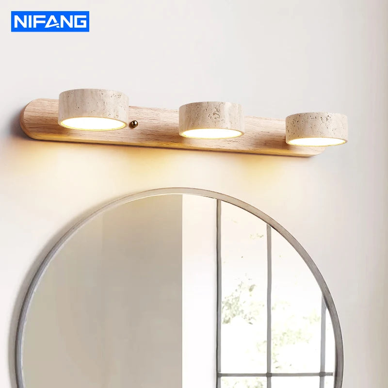 Nordic Travertine Stone Wall Lamps Rotatable Mirror Light