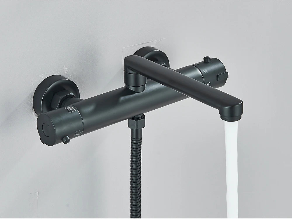 Chrome Black Bathtub Faucet Wall Mounted Thermostatic Shower