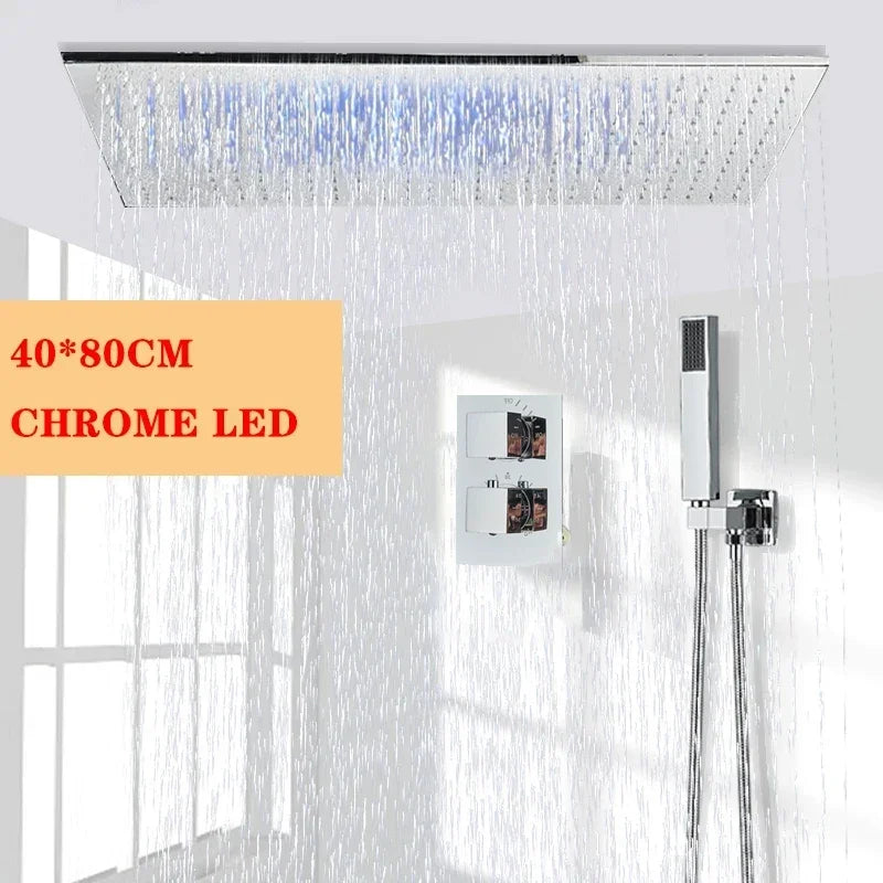 Shinesia Big Black Thermostatic Bathroom Shower Faucet Rainfall