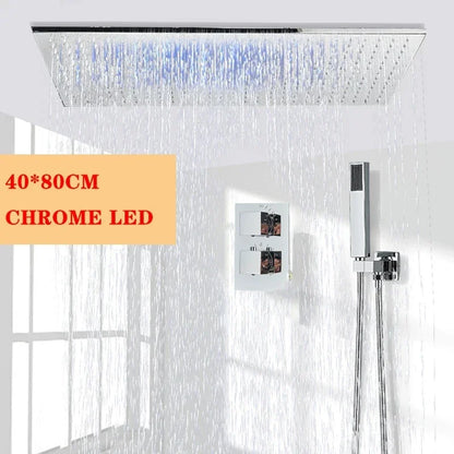 Shinesia Big Black Thermostatic Bathroom Shower Faucet Rainfall