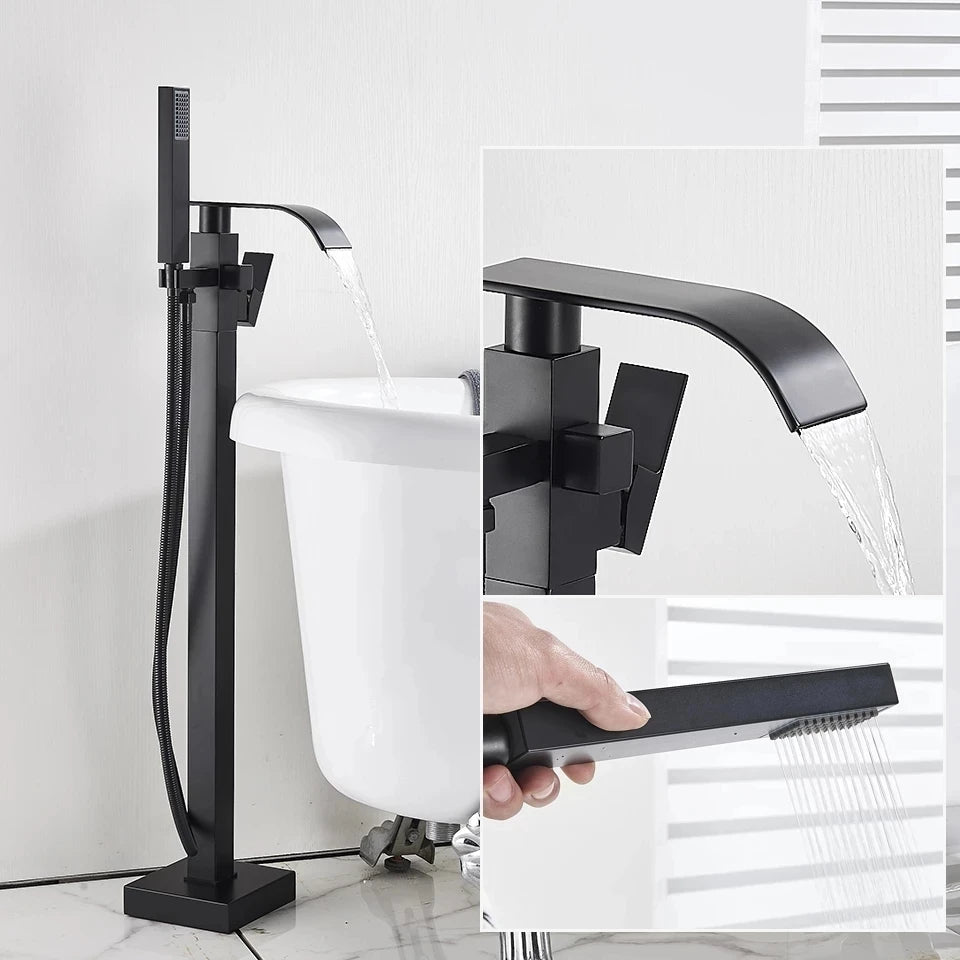 Shbshaimy Chrome Floor Bathroom Bathtub Faucet Handshower Two