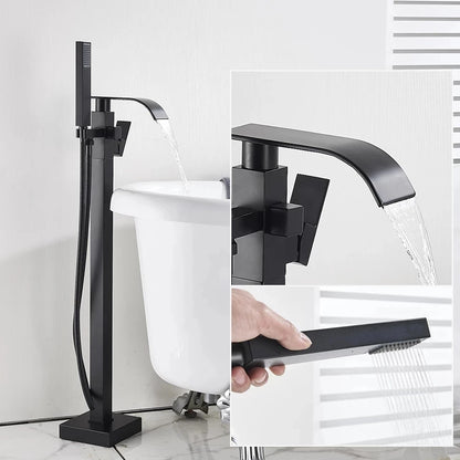 Shbshaimy Chrome Floor Bathroom Bathtub Faucet Handshower Two
