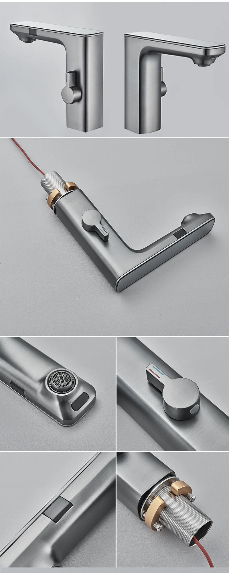Gun Grey Smart Sensor Basin Faucet Digital Display