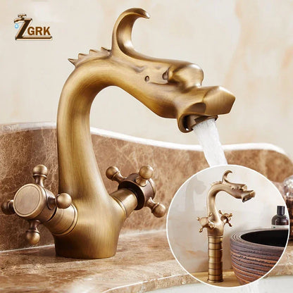 Zgrk Chinese Dragon Basin Faucet Bathroom Deck Mounted