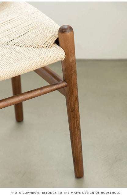 Momo Scandinavian Simple Wood Vanity Stool Rattan Wicker
