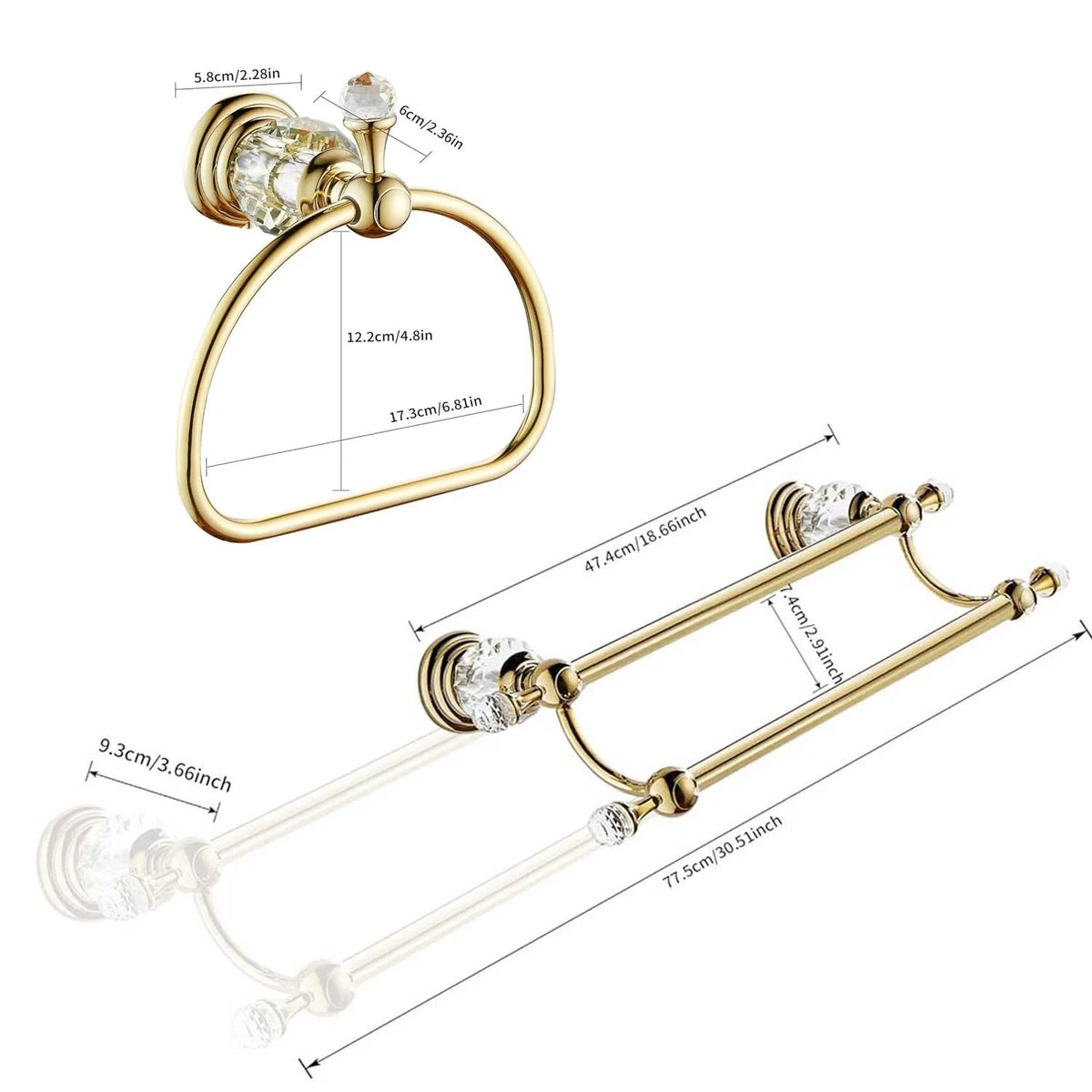 Luxury Crystal Gold Bathroom Hardware Wall Mounted Retractable
