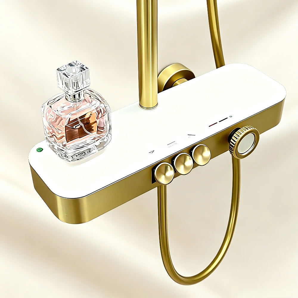 Gold Brass Shower Mixer Crane Hand Shower Wall