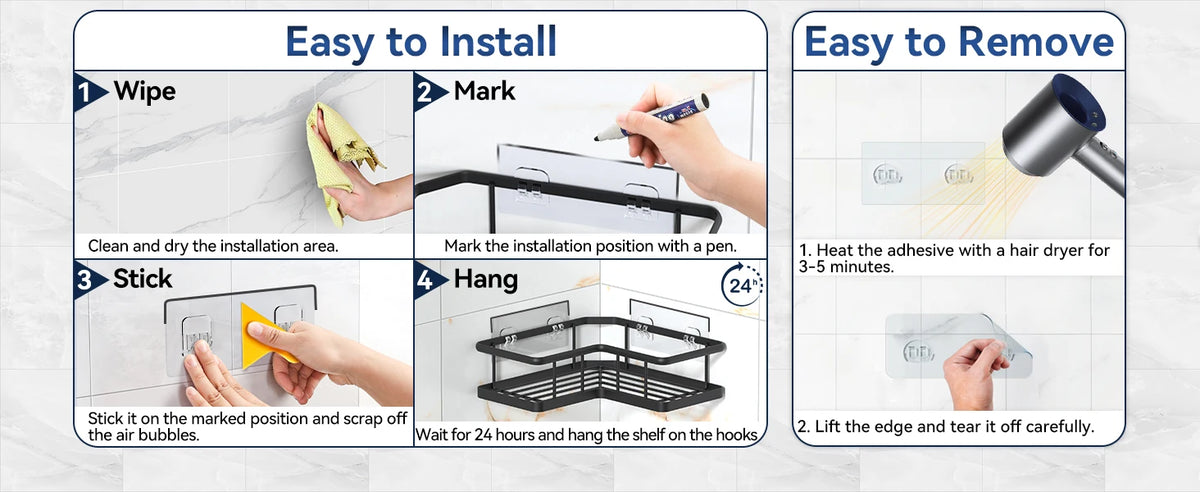 Shower Caddy Adhesive No Drill Bathroom Shower Organizers