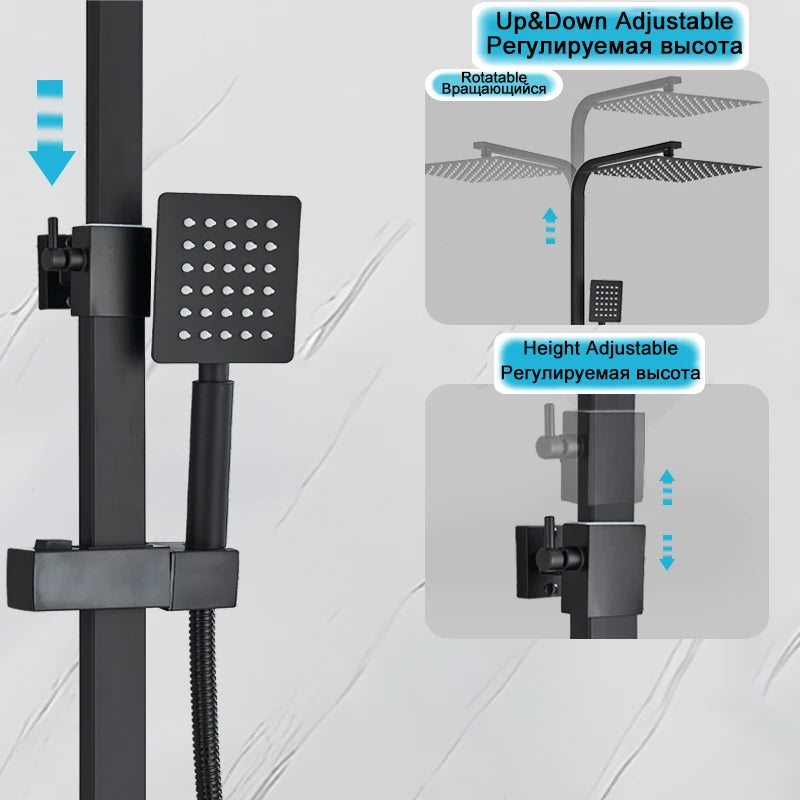 Shinesia Black/Chrome Bathroom Shower System Rainfall Shower