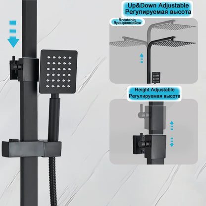 Shinesia Black/Chrome Bathroom Shower System Rainfall Shower