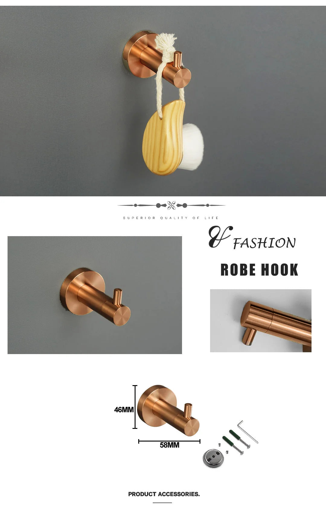 Brushed Rose Gold Bathroom Towel Rack Tissue Rack