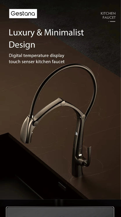 Luxury Gunmetal Brass Faucet Led Display Sensor&Pull-Out