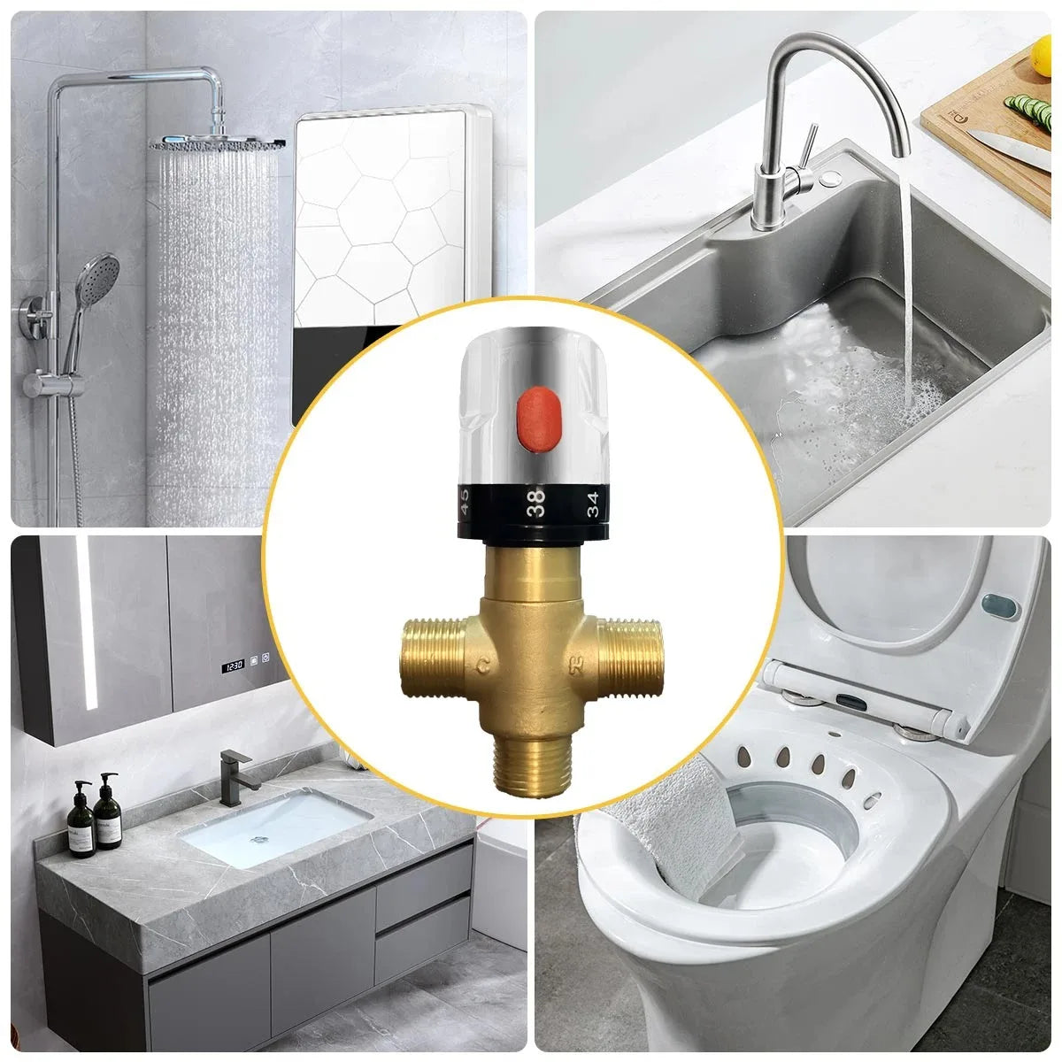 Bathroom Shower Faucet Brass Thermostatic Mixer Valve Static