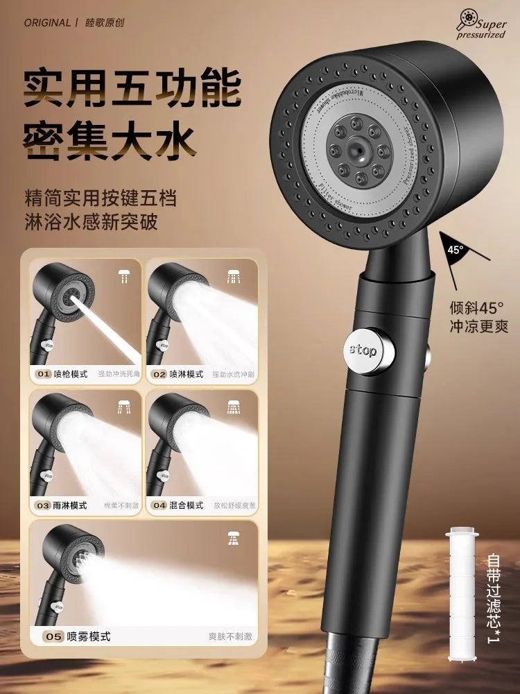 Large Panel Black High Pressure Shower Head Modes