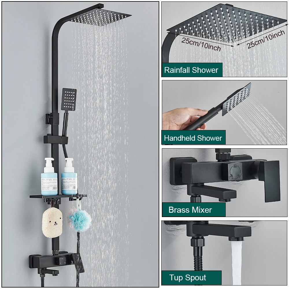 Shower Faucet Rainfall 3/4-Ways Bathtub Tap Bathroom Shelf