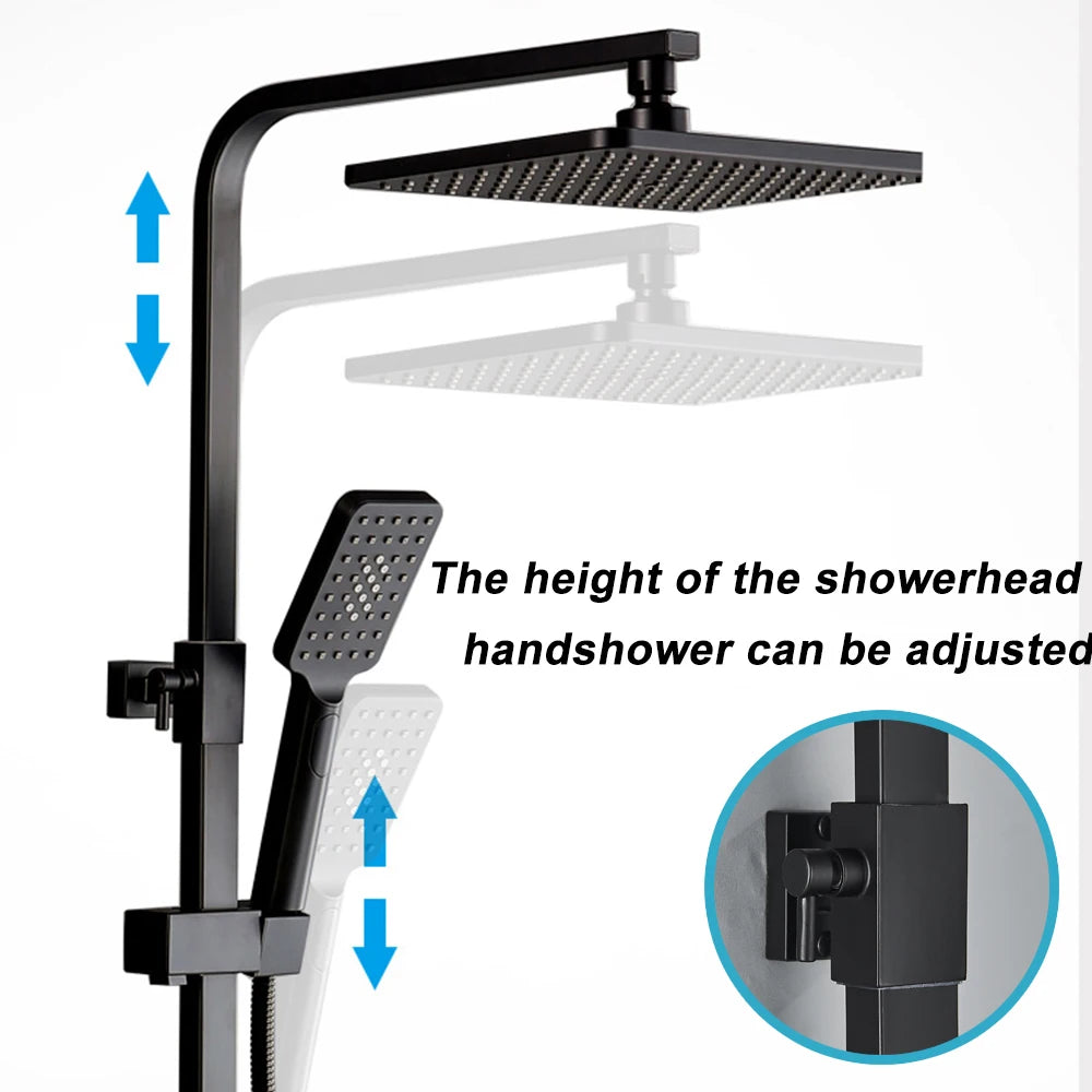 Black Thermostatic Lcd Shower Faucet Temperature Display Rainfall