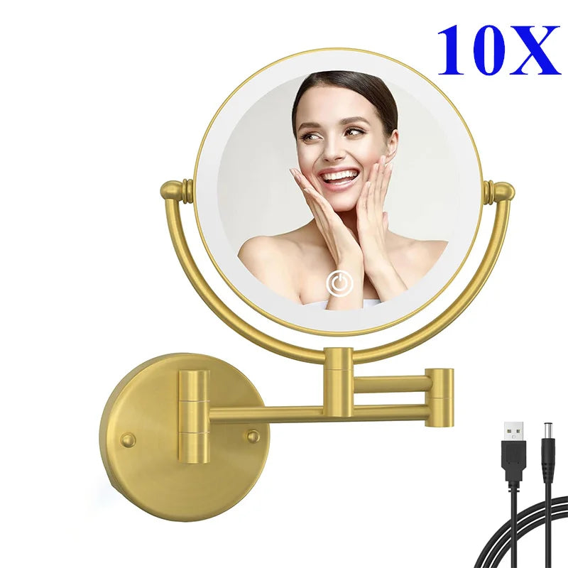 10x Magnifying Led Folding Bathroom Mirrors Walll Mounted