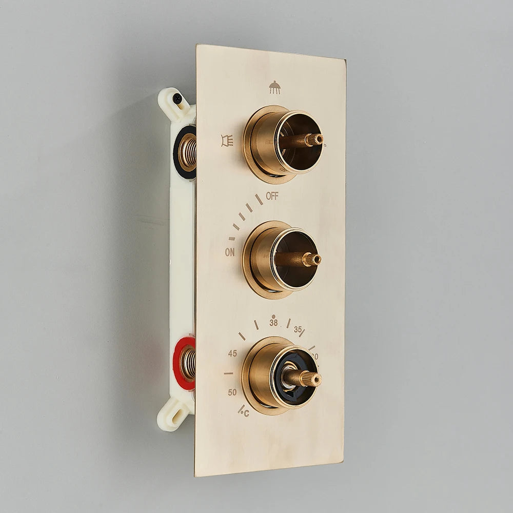 Brushed Gold Thermostatic Shower Mixer Valve Brass 3-Ways
