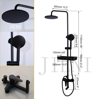 Jieni Matte Black Rainfall Shower Faucet Paint Black