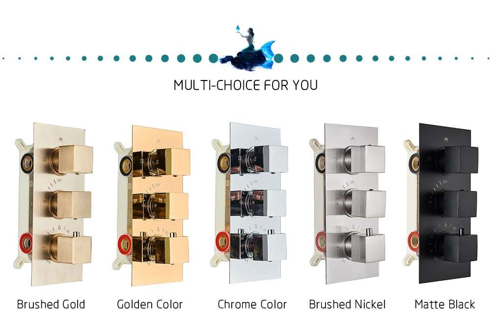 Brushed Gold Thermostatic Shower Mixer Valve Brass 3-Ways