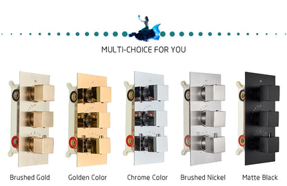 Brushed Gold Thermostatic Shower Mixer Valve Brass 3-Ways