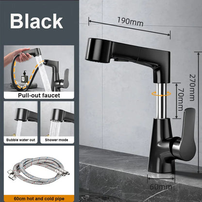 Brass Pull-Out Dual-Function Bathroom Sink Faucet Adjustable