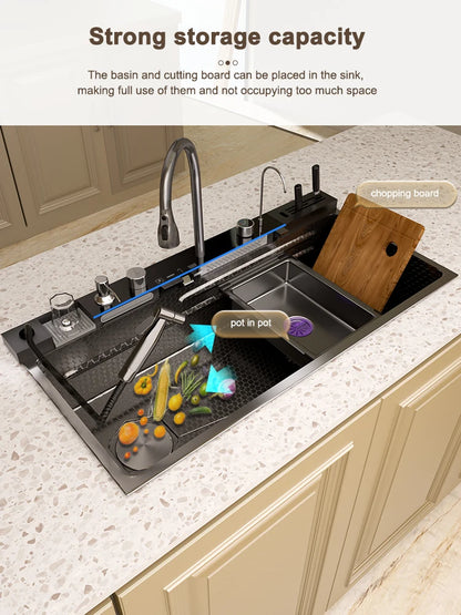Stainless Steel Waterfall Sink Digital Display Large Slot