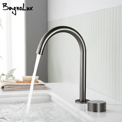 Gunmetal Basin Faucet Knurled Switch 360 Rotating Spout