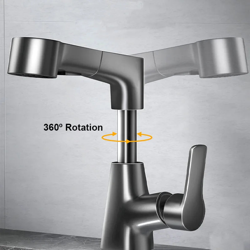 Dual-Function Pull-Down Bathroom Sink Faucet Adjustable Height