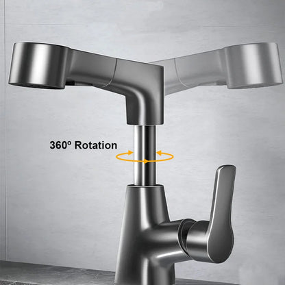 Dual-Function Pull-Down Bathroom Sink Faucet Adjustable Height