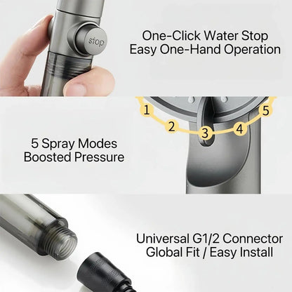 5-Mode Filtered Shower Head High Pressure Adjustable Sprayer