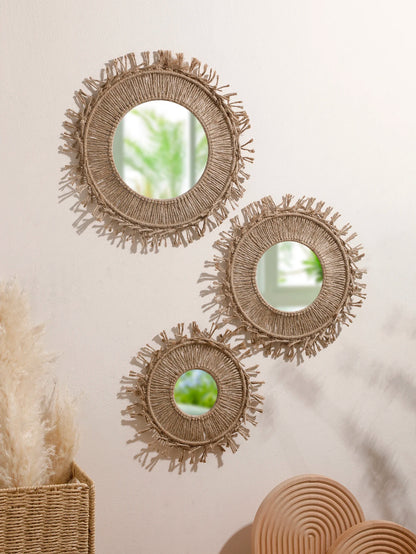 Boho Decorative Mirrors Macrame Round Mirror Aesthetic Room
