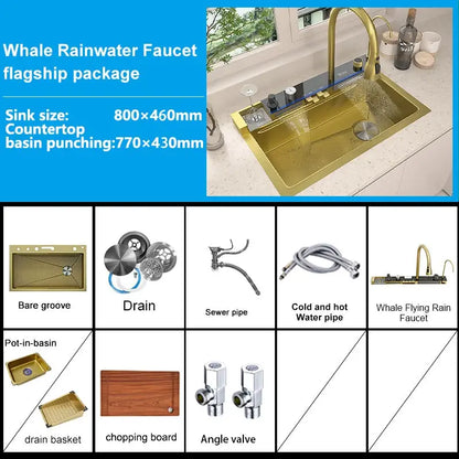Stainless Steel Waterfall Sink Extra Large Bowl Digital