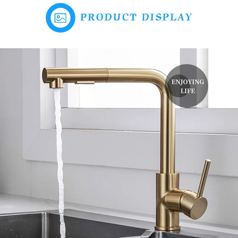 Brushed Gold Touch Sink Faucets Cold Pull Out