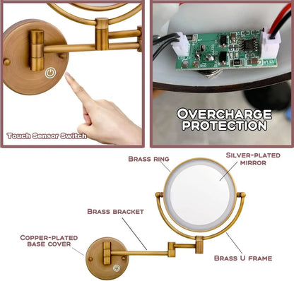 Rose Gold Touch On Led Folding Bathroom Mirror