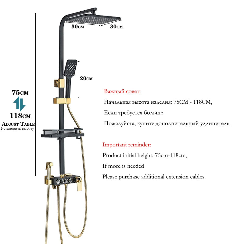 Black Gold Brass Rainfall Shower Faucet Stainless Steel