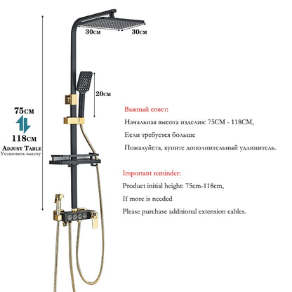 Black Gold Brass Rainfall Shower Faucet Stainless Steel