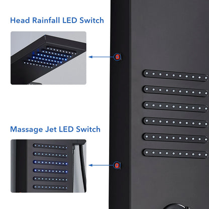 Black Led Shower Panel Tower System Rain Waterfall
