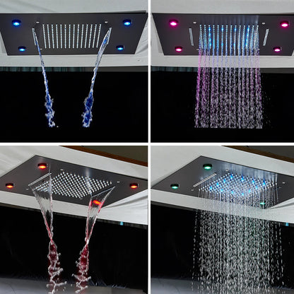 Black Led Thermostatic Bathroom Shower Faucet Rain Waterfall