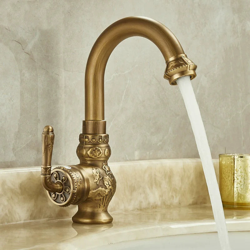 Antique Carved Bathroom Faucet Basin Faucets Brass &
