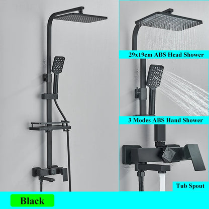 Black Brass Shower Faucet Sets Rainfall Bathtub Tap